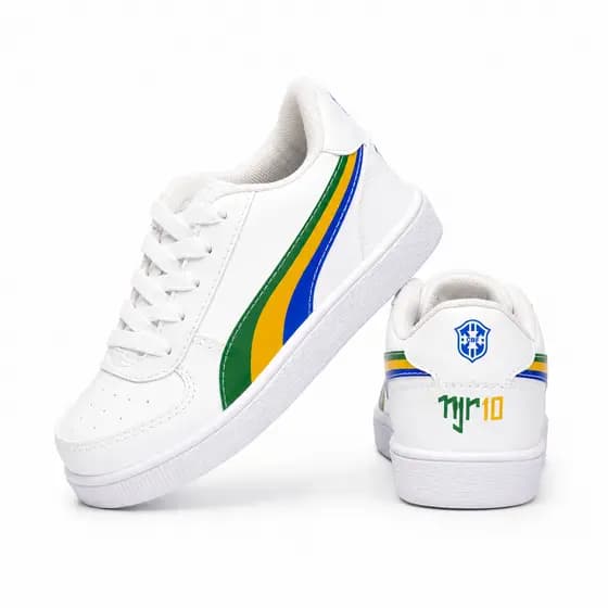 tenis infantil branco com detalhe brasil casual confortável menino menina