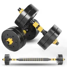 Kit Halteres 9Kg Ajustável 2 em 1 Barra Extensora Academia Casa Amarelo