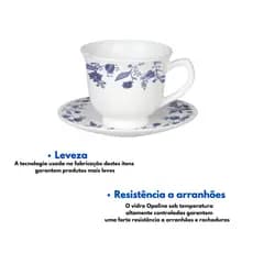 Decorado Conjunto Opaline 06 Xícaras Pires Louça Casa Cozinha Café Chá Chocolate Decoração