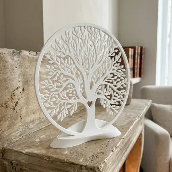Escultura Árvore da Vida Decorativa Branca Enfeite Para Sala Escritório Estante Aparador