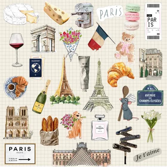 Adesivos Stickers Paris França Viagem Travel torre Eiffel Vinil À prova d'água Mala Kindle celular scrapbook