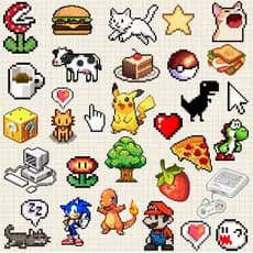 Kit 30 Adesivos arte Pixel Animais Lanche Game Vinil À Prova D'Água Garrafa Kindle Caderno Celular