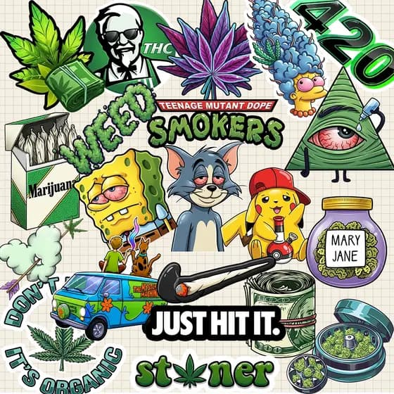 Kit 20 Adesivos Erva Marijuana Weed Cannabis À Prova D'Água Garrafa Celular Caderno Notebook