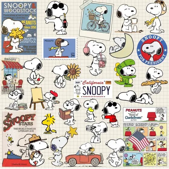 Kit 30 Adesivos Snoopy À Prova D'Água Garrafa Kindle Notebook Caderno Journal