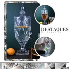 Suqueira de Vidro Diamond 5 Litros com Torneira Elegância e Praticidade Luxo Diamante Buffet Eventos