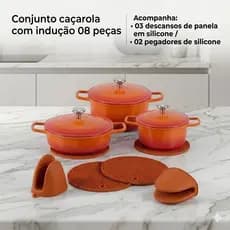 Conjunto 8 Panelas Caçarolas Fundo Triplo Indução Revestimento Cerâmico Antiaderente