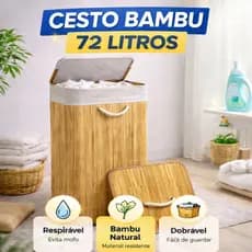 Cesto de Roupa Bambu 72L Dobrável Organizador com Revestimento Interno de alta capacidade