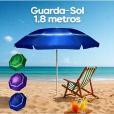 Guarda Sol Praia Piscina UV-30+ 1.90m Metal Grande Verão Proteção Solar Pesca Eventos Portátil