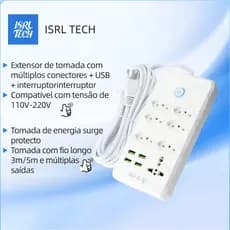 Régua Filtro de Linha com 7 Tomadas Extensão Elétrica 1 Universal 4 USB Bivolt 10A Cabo de 5 Metros Seguro e confiável