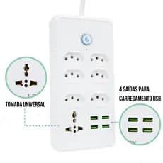 Régua Filtro de Linha com  Bivolt 10A 110v/220v Cabo de 3/5 Metros Seguro e confiável