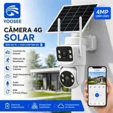 Câmera de Segurança Solar APP YOOSEE/ICSEE Com 4G chip com Painel Solar + Proteção IP66 HD Visão Noturna Áudio