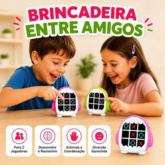 Jogo da Velha Eletrônico Infantil Portátil com Som Brinquedo Educativo Memória Foco Raciocínio 4 Cores
