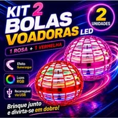 Kit 2 Bolas Voadoras LED RGB Recarregáveis USB-C Brinquedo Infantil Interativo Efeito Boomerang