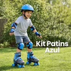 Patins Infantil 4 Rodas Ajustável Do 34-37 Kit Proteção Capacete Joelheira Cotoveleira Munhqueira