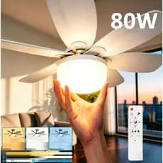 Ventilador de Teto 80W E27 Controle Remoto Silencioso Luminária 3 Modos Luz Econômico Casa