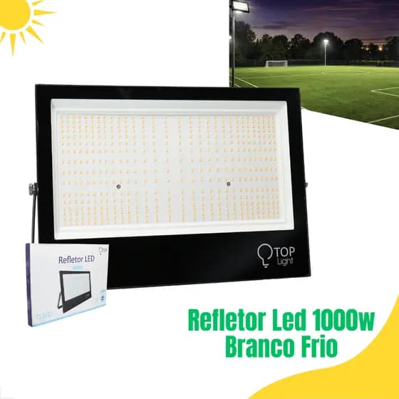 Refletor Projetor 1000W Led Branco Frio Bivolt Holofote  Galpão Campo Futebol Iluminação Externa