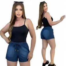 Short Jeans Feminino Com Elástico Na Cintura Short Feminino Soltinho Cintura Alta