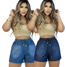 Kit 2 Short Jeans Feminino Cintura Alta Com Elástico Short Feminino Casual Confortável