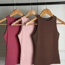 Kit 3 Blusa Regata Feminina Casual Suplex Com Elastano Forro Duplo Blusa Feminina Elegante