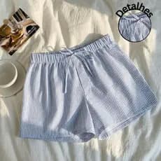Short Feminino Casual Tecido Básico Xadrez Boho Short Feminino Soltinho Cintura Alta