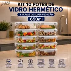 Kit 2/3/4/10 Potes De Vidro Hermético Marmita 650ml Grande com Tampa para Forno Microondas Freezer Luxkitch