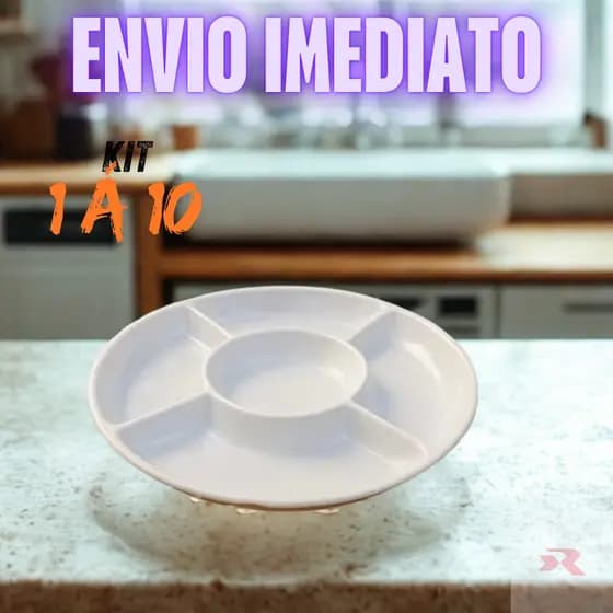 kit 1 á 10 petisqueira 25 cm Petiscos Prato Redondo Petisqueira 5 Divisórias Queijos Amendoim Fondue