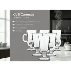 Jogo 6 Peças Canecas Capuccino Nespresso Em Vidro Irish Coffee 250ml 115ml