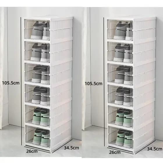 KIT  Caixa De Sapato Dobrável Armazenamento Transparentes Sapateira Empilhável Prova De Poeira