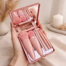 Mini Espelho de Maquiagem 5 Pincéis Kit de Bolsa Dobrável - Envio Cor Aleatória