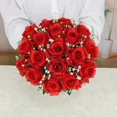 Buquê de Rosas com Folhagem 18 Botões Noivas Casamento Festa Decoração Arranjo de Mesa - GQ802911