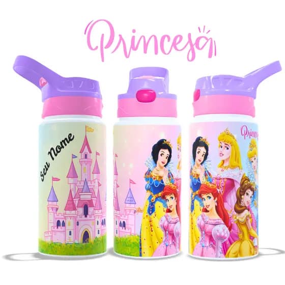 Garrafa Infantil Escolar Princesas da Disney - Com seu Nome