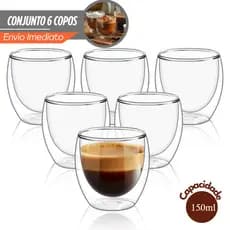Kit 6 Copos Parede Dupla de Vidro 150 ml Copo de  Café Chá Suco Copo Duplo Isolante Térmico