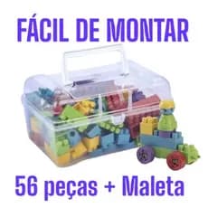 Blocos de montar Com 56 Peças Mais Maleta, Com Rodinhas, Brinquedo Educativo, Montar Fácil Sensorial