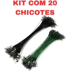 Chicote Pesca Kit 20 Cabo de Aço Com Snap Encastoador Girador Pescaria Praia Lagos Represas