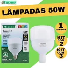 Super Lâmpada LED 50W Alta Potência E27 Bivolt Unitário ou Kit com 2 e 3