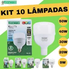 Kit 10 Lâmpadas LED Taschibra 9W 20W 30W 40W 50W Bivolt
