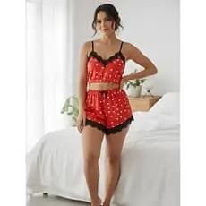 Baby Doll Luxo Cetim Pijama Feminino Estampa Coração