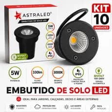 Kit Balizador LED Embutir Solo 5W IP65 Bivolt 3000K Astraled Preto 5, 10 e 15 Unidades