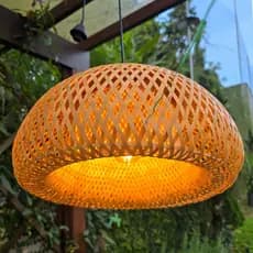 Lustre Pendente Teto Bambu 45cm Palha Fibra Natural Cúpula Redonda Grande Bivolt