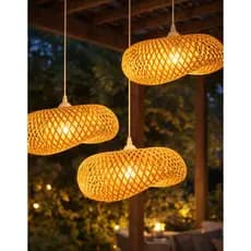 Kit 3 Lustre Luminaria Pendentes Teto Restaurante pub sitio hawaii roots Bambu Palha 50cm 127/220v
