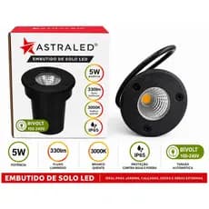 Spot Balizador LED Embutido de Solo Astraled 5W IP65 Bivolt 3000K Preto Para Jardim Área Externa