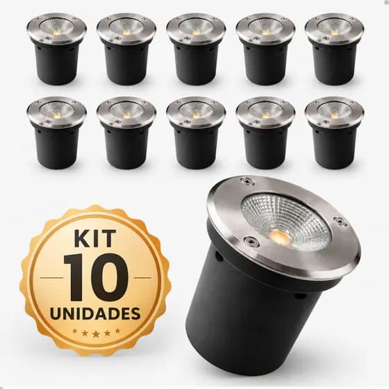 Kit 10 Balizador Embutido De Solo Led 5w 3000k Ip67 Aço Inox Para Jardim Área Externa