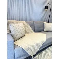 Kit Manta Sofá Poltrona Sala + 2 Capas Almofadas Colmeia Zíper Decoração Tricot