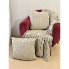Kit Manta Sofá Poltrona Sala + 2 Capas Almofadas Zíper Trança Decoração Tricot