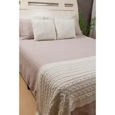 Kit Peseira + 2 Almofadas Capas Trança Tricot Quarto Decoração Elegante Manta Xale 3 peças