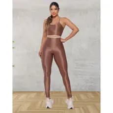 Conjunto Feminino Academia Canelado Fitness Poliamida Calça Legging e Top