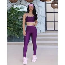 Conjunto Fitness Feminino com bolso top de alcinha tecido sem transparência