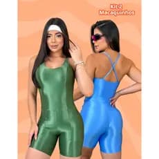 KIT 2 Macaquinhos Com Bolso Confortável Fitness Feminino Academia Alças Finas Treino Pilates