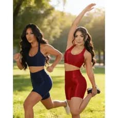 Kit 2 Conjuntos Fitness Canelado Short C/ Bolso Top Treino Academia