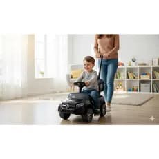 Carrinho Elétrico Infantil Empurrador Preto Mini Carro Alça Empurrar Bateria Recarregável Passeio